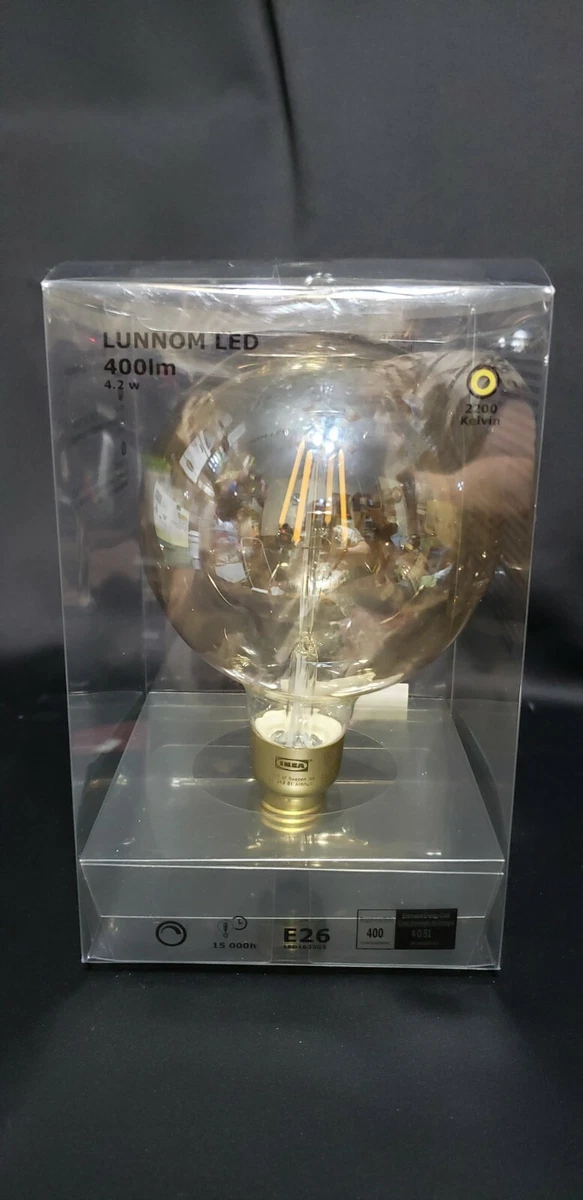 Ikea Lunnom LED Bulb E26 400 Lumen Globe Stripe Brown Clear Glass New 103.450.11