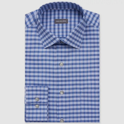 Van Heusen Men's Dress Shirt Regular Fit – Lux Sateen Stretch Solid Shirt, Blue Velvet, 15.5 Neck 34/35 Sleeve