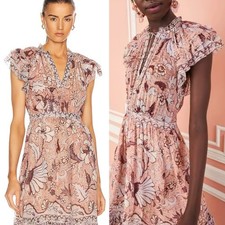 Ulla Johnson Feminine Floral Bohemian Celestia Ruffled Printed Silk Dress S/M