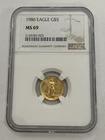 1986 - 1/10 oz Gold American Eagle $5 - NGC MS 69 First Year