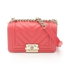 CHANEL Boy Chanel Small Chevron V-Stitch Chain Shoulder Bag Lambskin #RC995