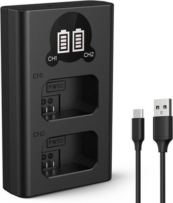 K&F CONCEPT NP-FW50 mit LED-Anzeige Dual Slot Akku Ladegerät Dual Port für Sony