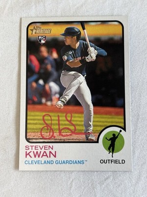 2022 Topps Heritage Steven Kwan Signed Orange Rookie Card 562 COA Legit Prova