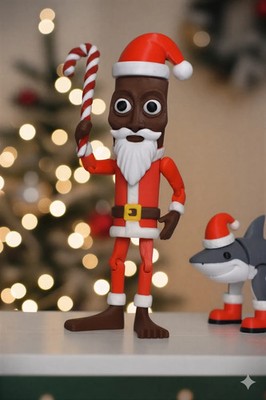 XmasTungtungtungsahur Person Brainrot Toy Gift Movable Funny +Santa Hat +Stick