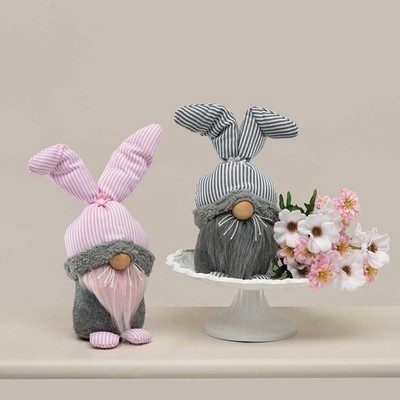 New Pink/Grey, Set of 2, 12.5 Inches Bunny Gnome Easter Weighted Bottom