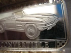 1 OZ CLASSIC 1963 GM CHEVROLET CORVETTE CONVERTIBLE  999 SILVER  BAR+GOLD