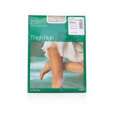 Vintage JCPenney Thigh High Stockings Queen Beige Nylon NOS USA Sealed