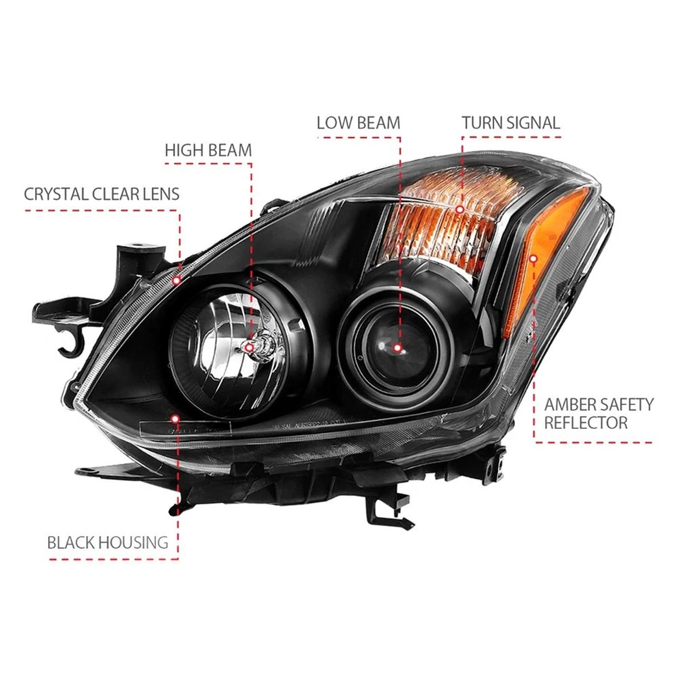 For Nissan Altima 09-13 Anzo Driver & Passenger Side Black Projector Headlights Foto 4 de 4