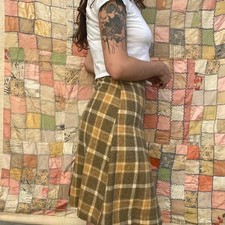 1950s/60s yellow wool plaid mini pleated skirt