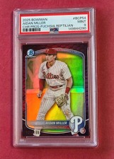 2025 Bowman Chrome Prospects Aidan Miller Fuchsia Refractor /199 PSA 9 Mint Pop1