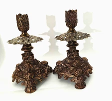 Vintage Pair of Candle Holders Accurate Cast A4122 Pewter and Brass