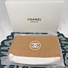 CHANEL CC GWP VIP Burlap Jute White Bridal Make Up Pouch Gift Beach Clutch NEW