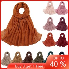 Plain Muslim Crinkle Cotton Women Headscarf Long Hijab Head Wrap Shawl Turban