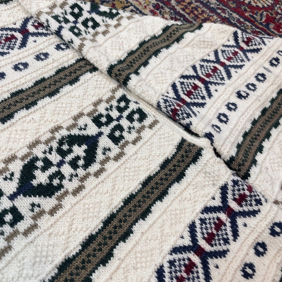 Trader Bay Mens XXL Crewneck Sweater Cream striped Fair Isle Knit heavy usa knit - Image 3 of 4