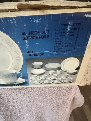 VINTAGE Carlton Dinnerware CORSAGE Pink Blue White Flowers 46 Piece Serv 8 JAPAN