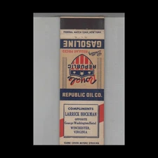 Matchbook Cover Federal Match Co Republic Gas Station Larrick Hockman Winchester