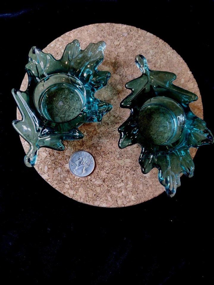 Candelabros Harvest Leaf Glass Tealight 5x3,5x1,25 pulgadas (2) verde otoño vacaciones Foto 2 de 4