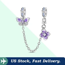KUNSIR 925 Sterling Silver Butterfly Safety Chain Charm For Women Bracelet DIY