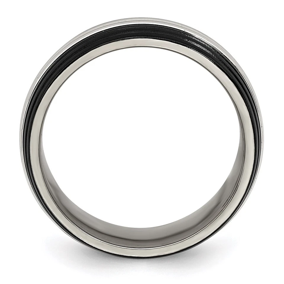 Anillo Banda Titanio Negro Titanio y Acero Inoxidable Pulido 9mm Talla 9 Foto 2 de 4