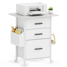 3 Drawer File Cabinet with 24'' Extended Desktop, Mobile Filing Cabinet, Prin...