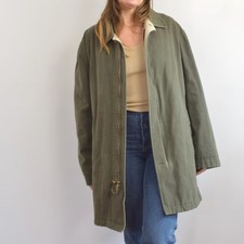 quilted olive green cotton mid length chore c...