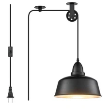 Plug in Pendant Light, Farmhouse Hanging Lights with Plug in Cord, Pulley Han...