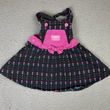 Vintage Oshkosh B  Gosh Girl Toddler Denim Floral Overall Dress Vestbak 18m USA