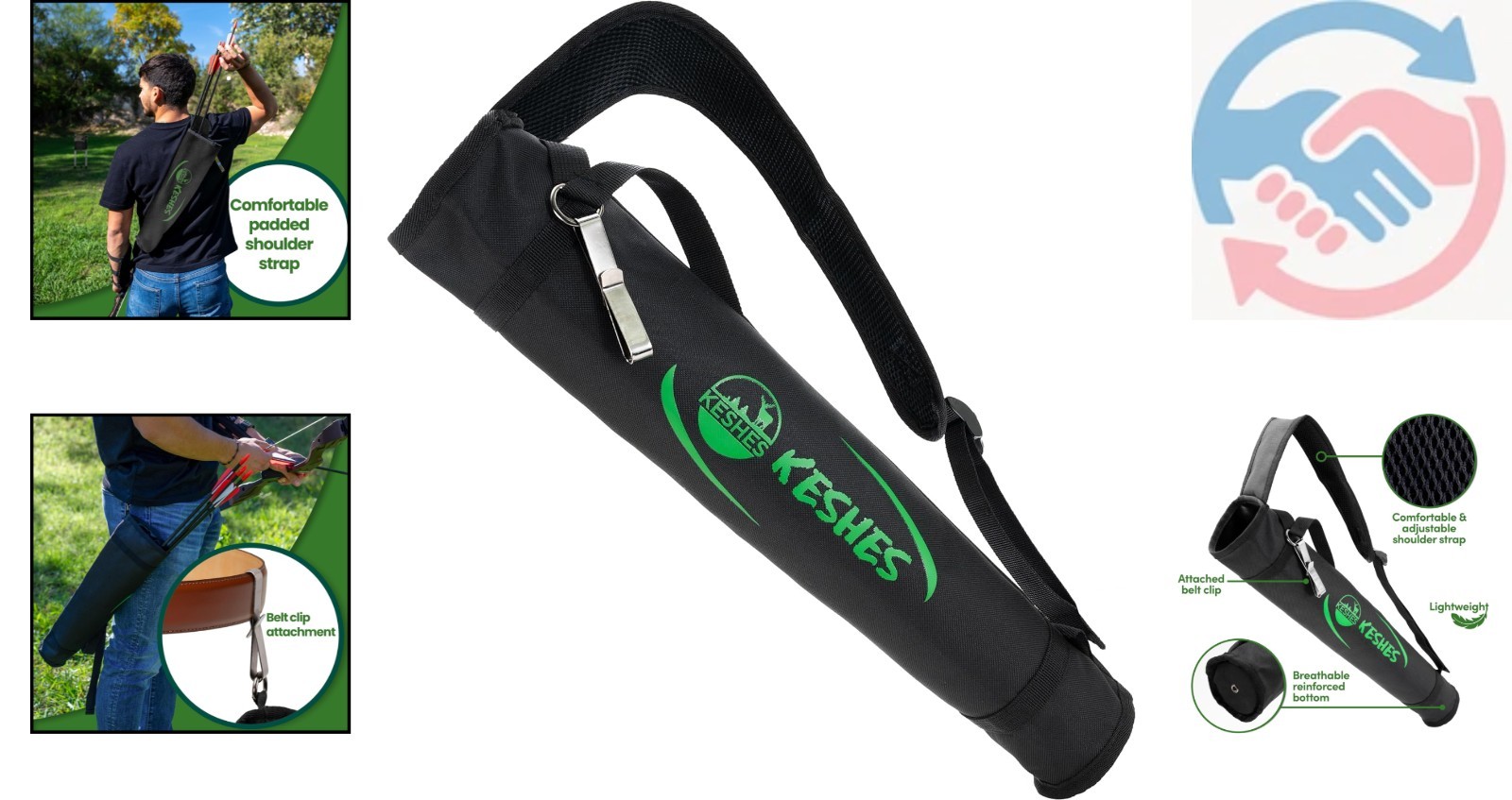 Adjustable Archery Quiver with Padded Strap, Fits Youth & Adults for Bow Hunts