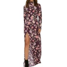 Flynn Skye Floral High Collar Long Sleeve High Split Hem Maxi Dress Size S