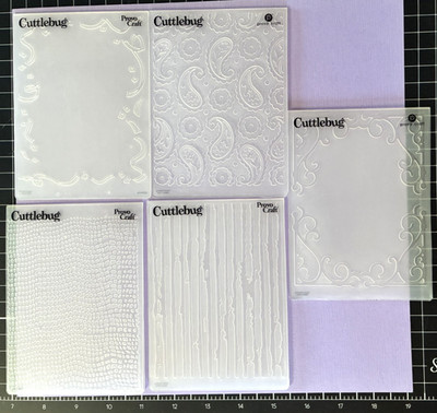 Cuttlebug Embossing Folders PAISLEY, RIBBON, CORNER SWIRL FRAME, WOODGRAIN, MESH