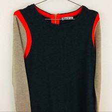 Eliza J Sweater Dress Gold Back Zip Long Sleeve Black Orange Beige Colorblock