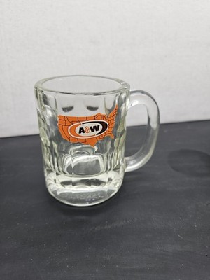 A&W Root Beer Glass Mugs 4 1/2'' Tall 3'' Mouth Thick Glass United States Logo