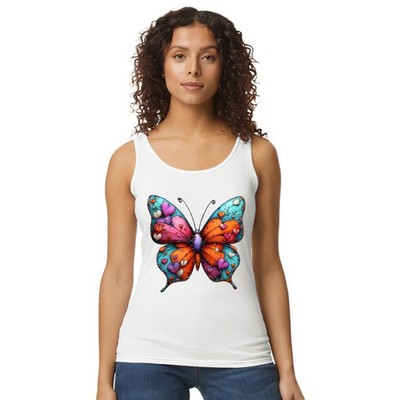 Buntes Herz Schmetterling Damen Trägershirt Tank Top Hippie Boho Geschenk für Sie