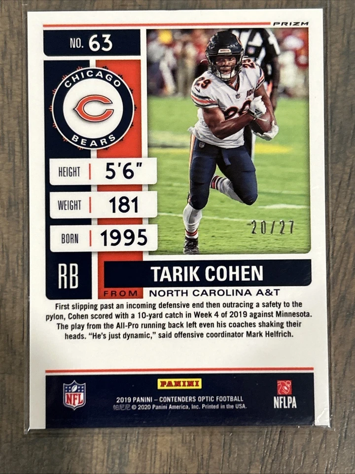2019 Panini Contenders Optic - Season Ticket Tarik Cohen #63 Green Pulsar /27 - Image 2 of 2