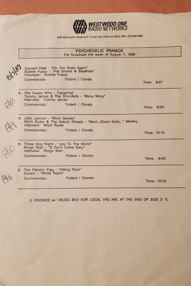 PSYCHEDELIC PSNACK August 7, 1989 - Tommy James, Ringo Starr, Cream ...