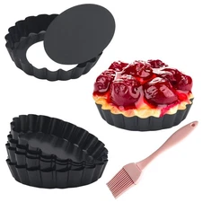 Tart Pans 6 Pack Mini Fluted 4 Inch Removable Bottom Nonstick Quiche