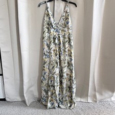 Abercrombie Fitch Dress Medium Linen Blend Floral Tiered V Neck Tropical 18765x