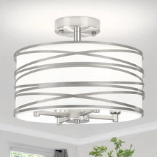 4-Light Semi Flush Mount Ceiling Light, Brushed Nickel Drum Chandelier with W...