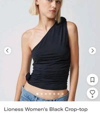 Lioness Black One-Shoulder Top Crop Cinch Waist Flower Embellished - NWT