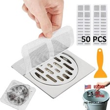 50 PCS Disposable Shower Drain Hair Catcher with Scrapper, Square - 50 Packs
