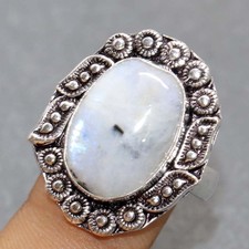 925 Silver Plated Rainbow Moonstone Ring US 9 Bridal Style Jewelry MJ