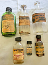 6 BOTELLAS Y ETIQUETAS DE VIDRIO botiquín médico antiguo vintage primeros auxilios