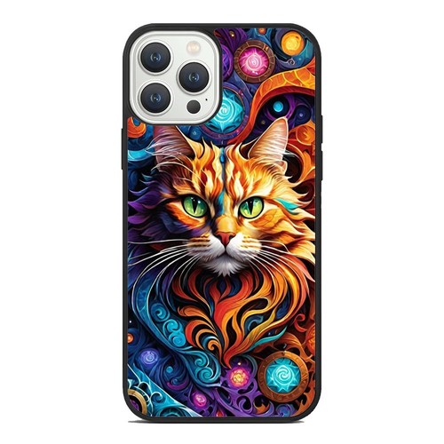 Rainbow Magical Fractal Cat For iPhone SE XS XR Max 5 6 7 8 Plus Protective Case - Picture 3 of 25