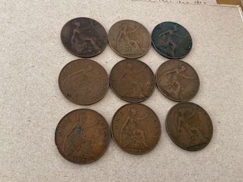 Lot of (9) Great Britain Large Pennies 1906 1915 1919 1921 1935 1936