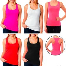 Womens Racerback Tank Top Seamless Stretch Sleeveless Solid Cami Sports Black