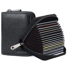 RFID 20 Slots Card Holder Leather Small Wallet for Women or Men with Zipper