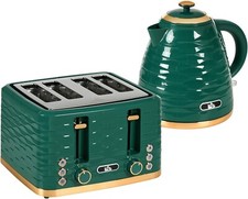 Kettle and Toaster Set 1.7L Rapid Boil Kettle & 4 Slice Toaster Green, 7 Control