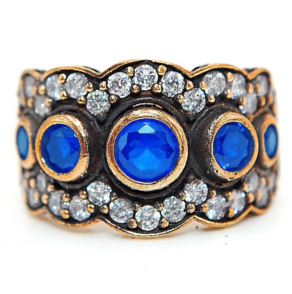 3CT Ottoman Empire Inspired Treated Sapphire 925 Sterling Silver Ring Size 8