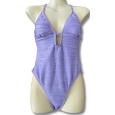 Lucky Brand Love Wave Violet Plunge Neck One Piece Swimsuit