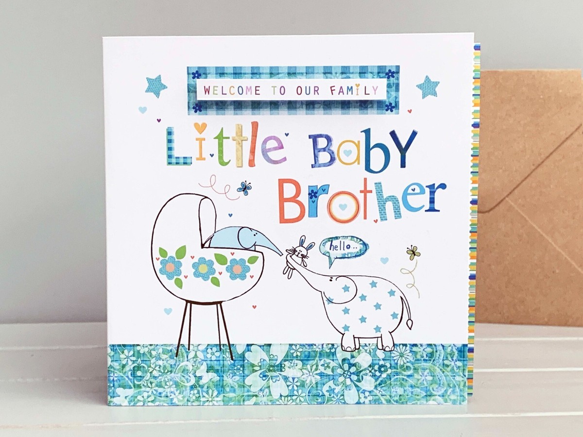 Twizler Geburtstagskarte "New Baby Brother" – Mit Dschungeltieren & Blauer Krippe | Größe Ca. A5 | Inkl. Rotem Umschlag